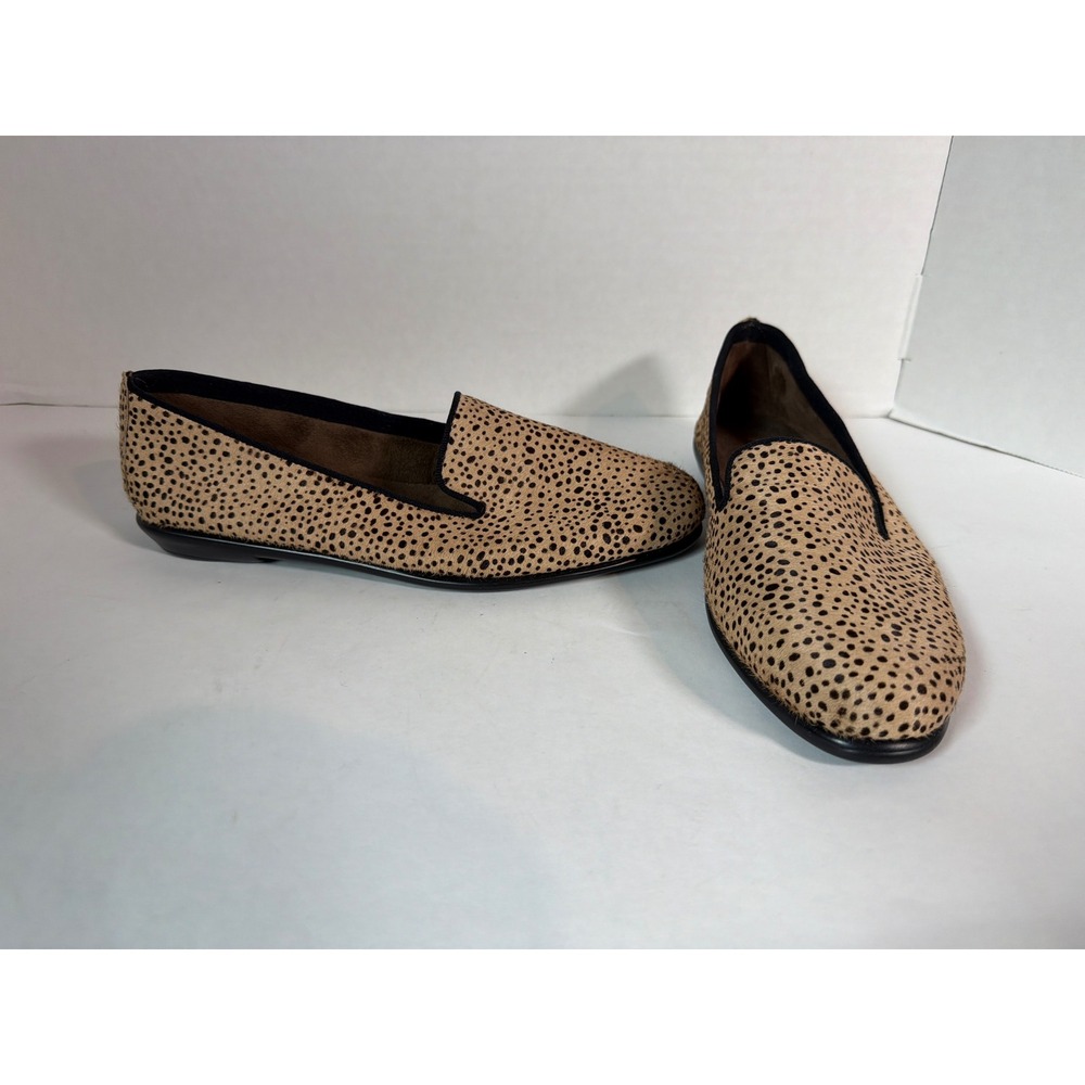Aerosoles Women Spotted Animal Print Cow Hair Flats Loafers Tan Black Size 8.5
